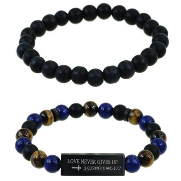 Mens Creed Stainless Steel Love Never Gives Up Bracelet Set