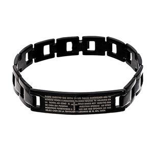 Mens Black IP Lords Prayer Cross ID Bracelet