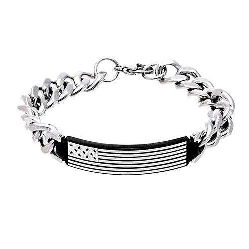 Mens 8.5in. Two-Tone American Flag ID Bracelet