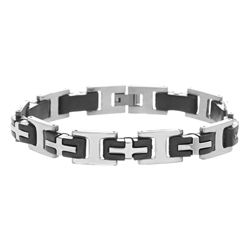 Mens 8.5in. Two-Tone Cross Link Bracelet With Foldover Clasp