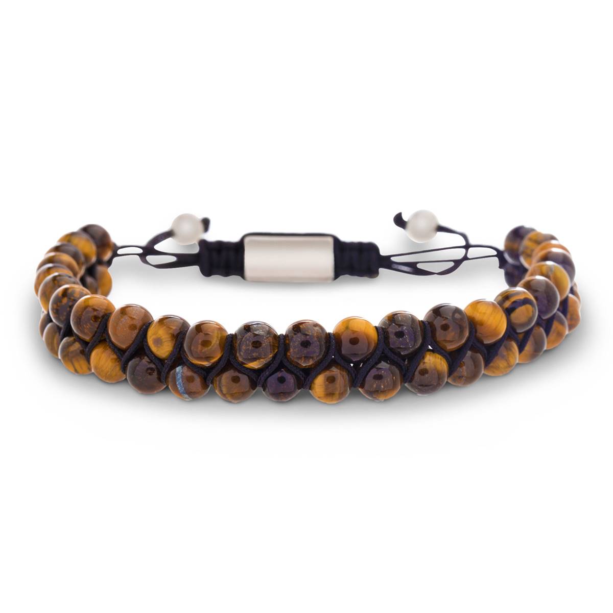 Mens Creed Stainless Steel Tiger's Eye Double Beaded Bracelet