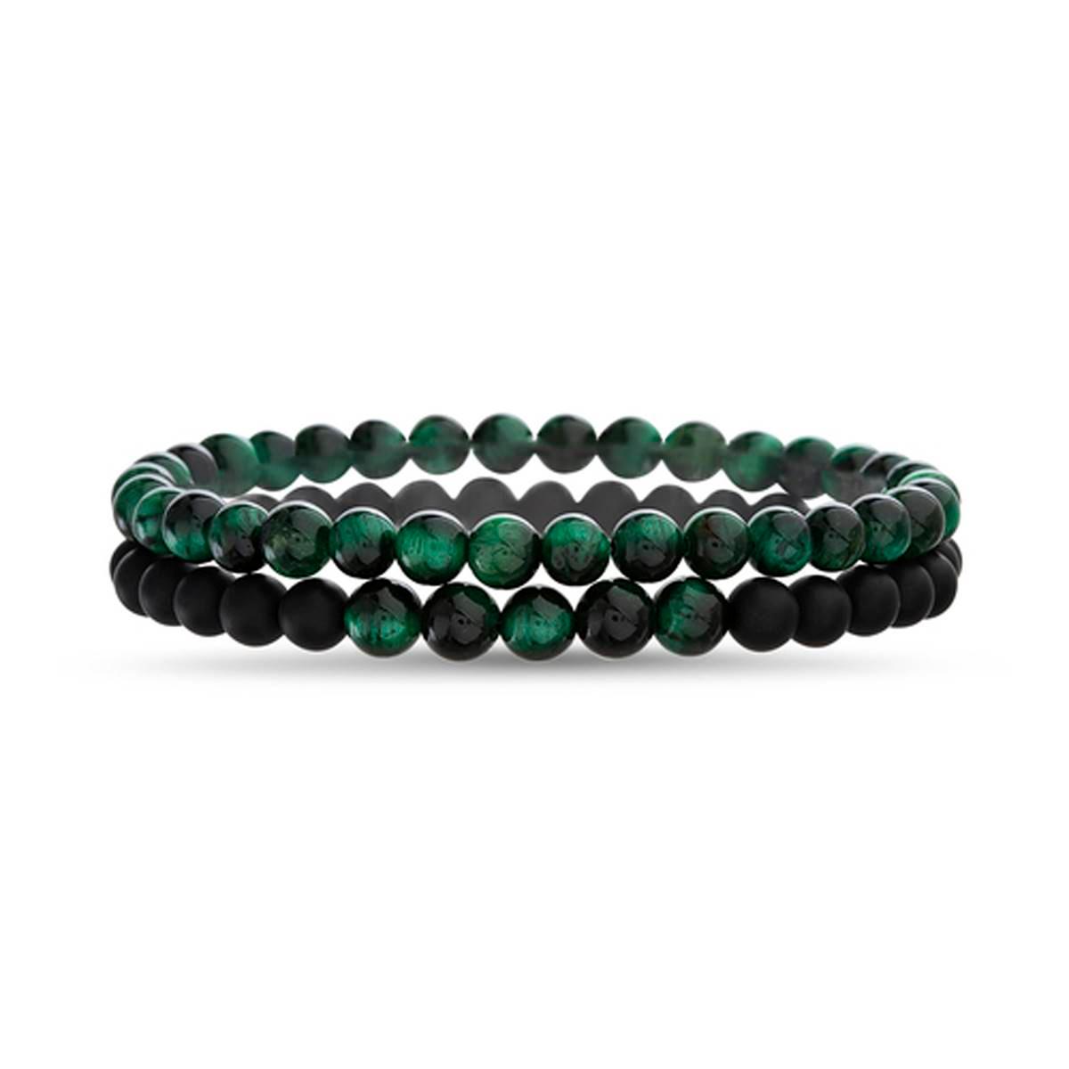 Mens Creed 6mm Malachite Beaded & Black Duo Bracelet Set