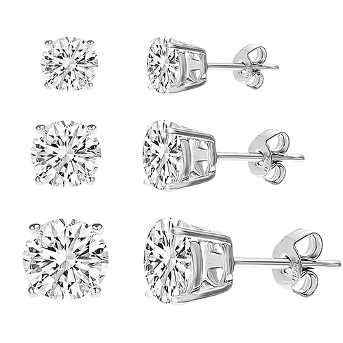 3pr. Sterling Silver CZ Stud Earrings Set