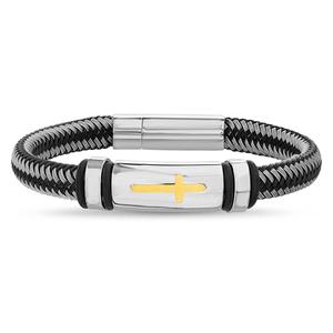 Mens Creed Stainless Steel Braided ID Bangle with Cross