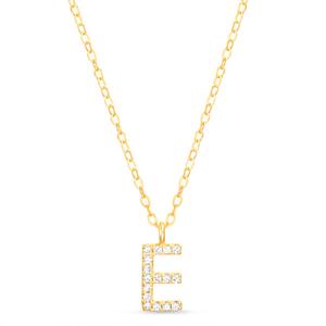 Sterling Silver Gold E Initial CZ Necklace