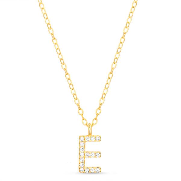 Sterling Silver Gold E Initial CZ Necklace