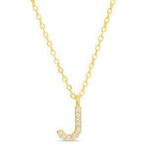 Sterling Silver Gold J Initial CZ Necklace