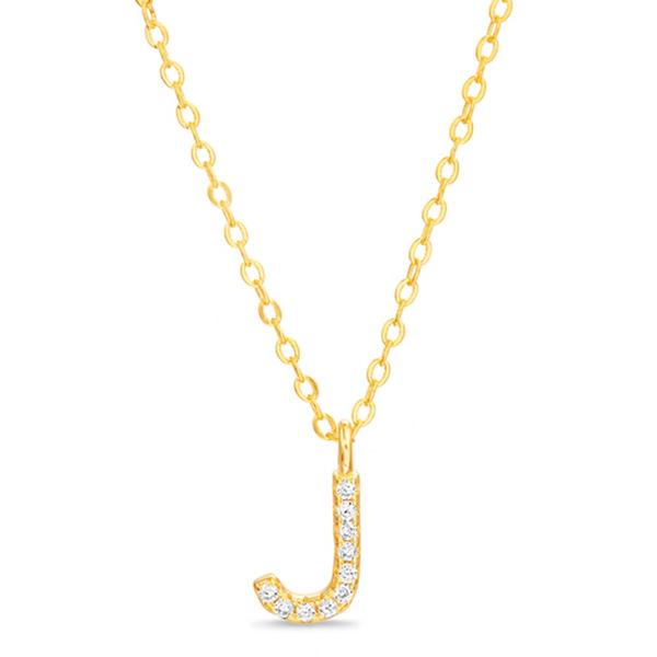 Sterling Silver Gold J Initial CZ Necklace