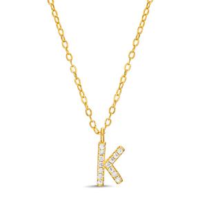 Sterling Silver Gold K Initial CZ Necklace