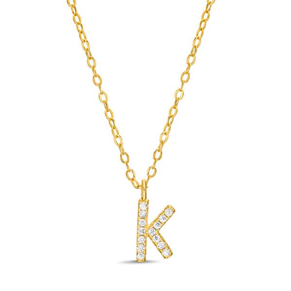Sterling Silver Gold K Initial CZ Necklace