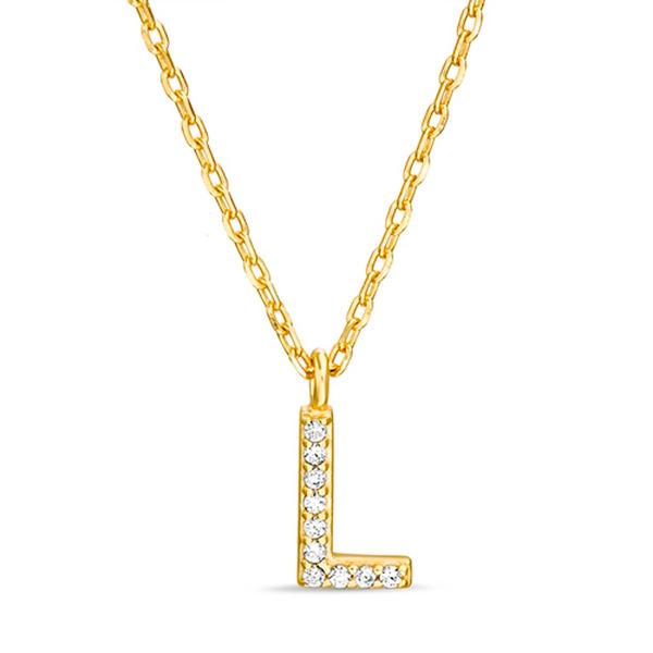 Sterling Silver Gold L Initial CZ Necklace