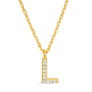 Sterling Silver Gold L Initial CZ Necklace