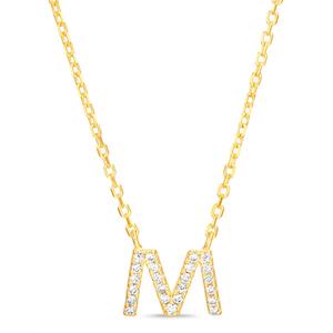 Sterling Silver Gold M Initial CZ Necklace