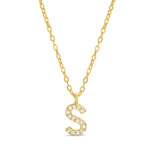 Sterling Silver Gold S Initial CZ Necklace