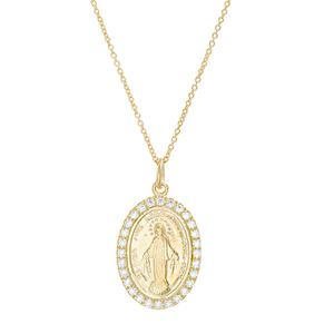 Sterling Silver Gold CZ Religious Medallion Pendant Necklace