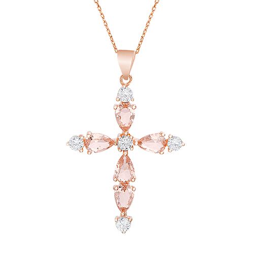 Rose Gold Plated & CZ Cross Necklace