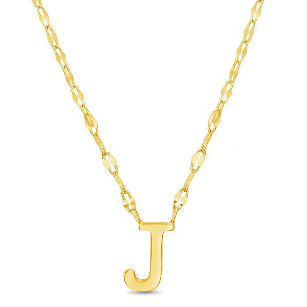 Sterling Silver Gold Polished J Initial Pendant Necklace
