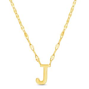 Sterling Silver Gold Polished J Initial Pendant Necklace