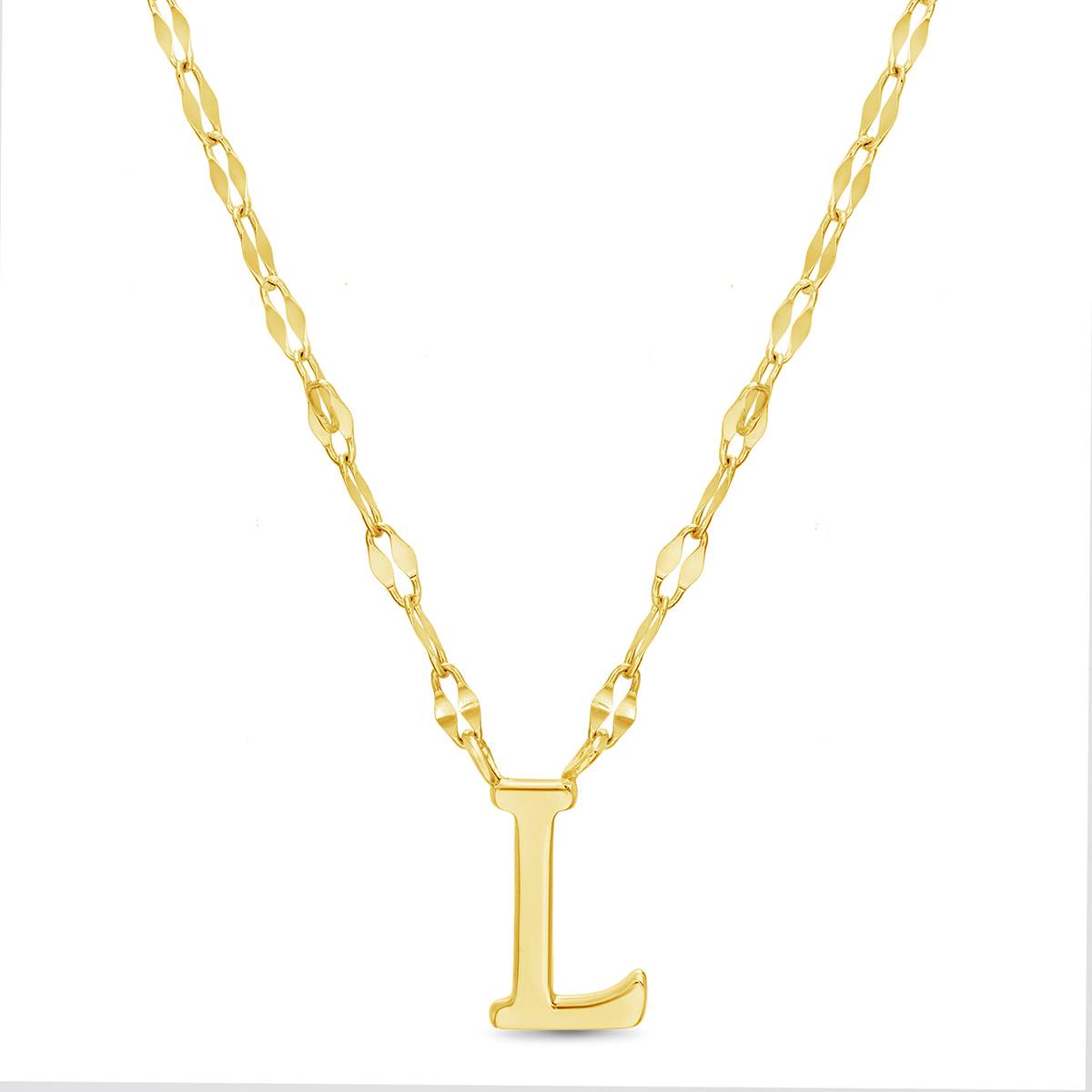 Sterling Silver Gold Polished L Initial Pendant Necklace