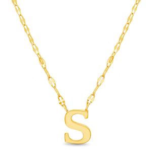 Sterling Silver Gold Polished S Initial Pendant Necklace