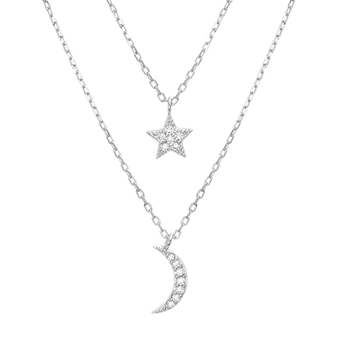 Fine Silver Plated Double Layered Star & Crescent Pendant