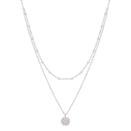 Rhodium Plated & Pave CZ Disc Necklace