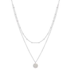 Rhodium Plated & Pave CZ Disc Necklace