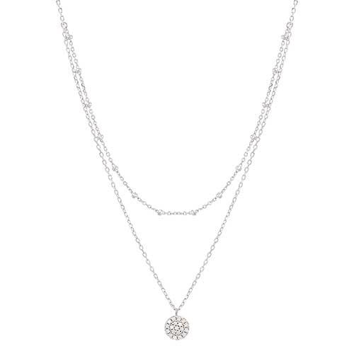 Rhodium Plated & Pave CZ Disc Necklace