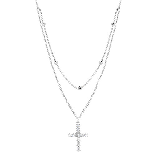 Fine Silver Plated & CZ Cross Choker Necklace