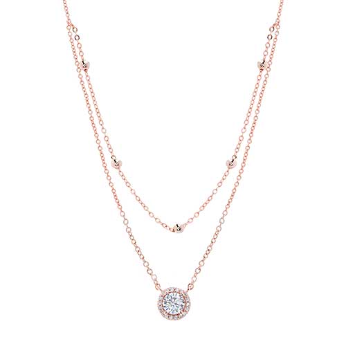 Rose Gold Plated Halo CZ Layered Choker