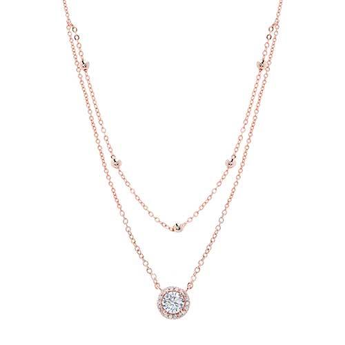 Rose Gold Plated Halo CZ Layered Choker