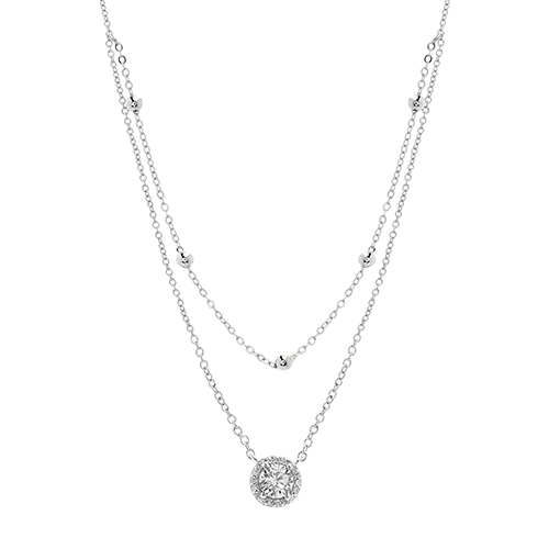 Silver Plated CZ Halo Necklace