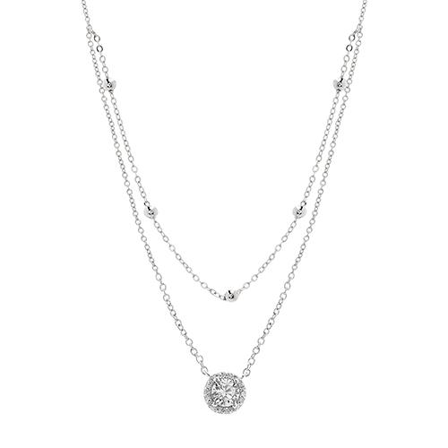 Silver Plated CZ Halo Necklace