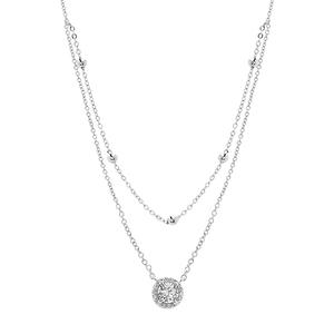 Silver Plated CZ Halo Necklace