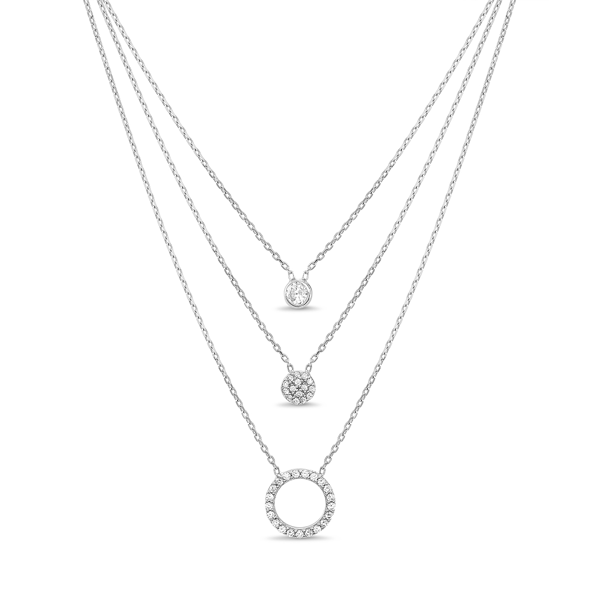 Creed Brass CZ Circle Stone Layered Necklace