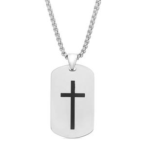 Mens Creed Stainless Steel Two-Tone Cross Dog Tag Necklace