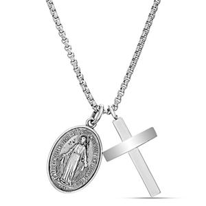 Mens Creed Stainless Steel Marie Concue Sans Peche Necklace