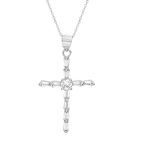 CZ Baguette Cross Pendant Necklace