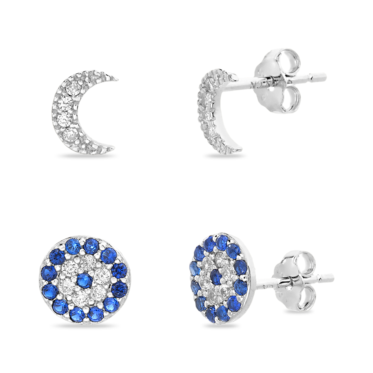 Creed CZ Moon And Evil Eye Duo Earrings Set