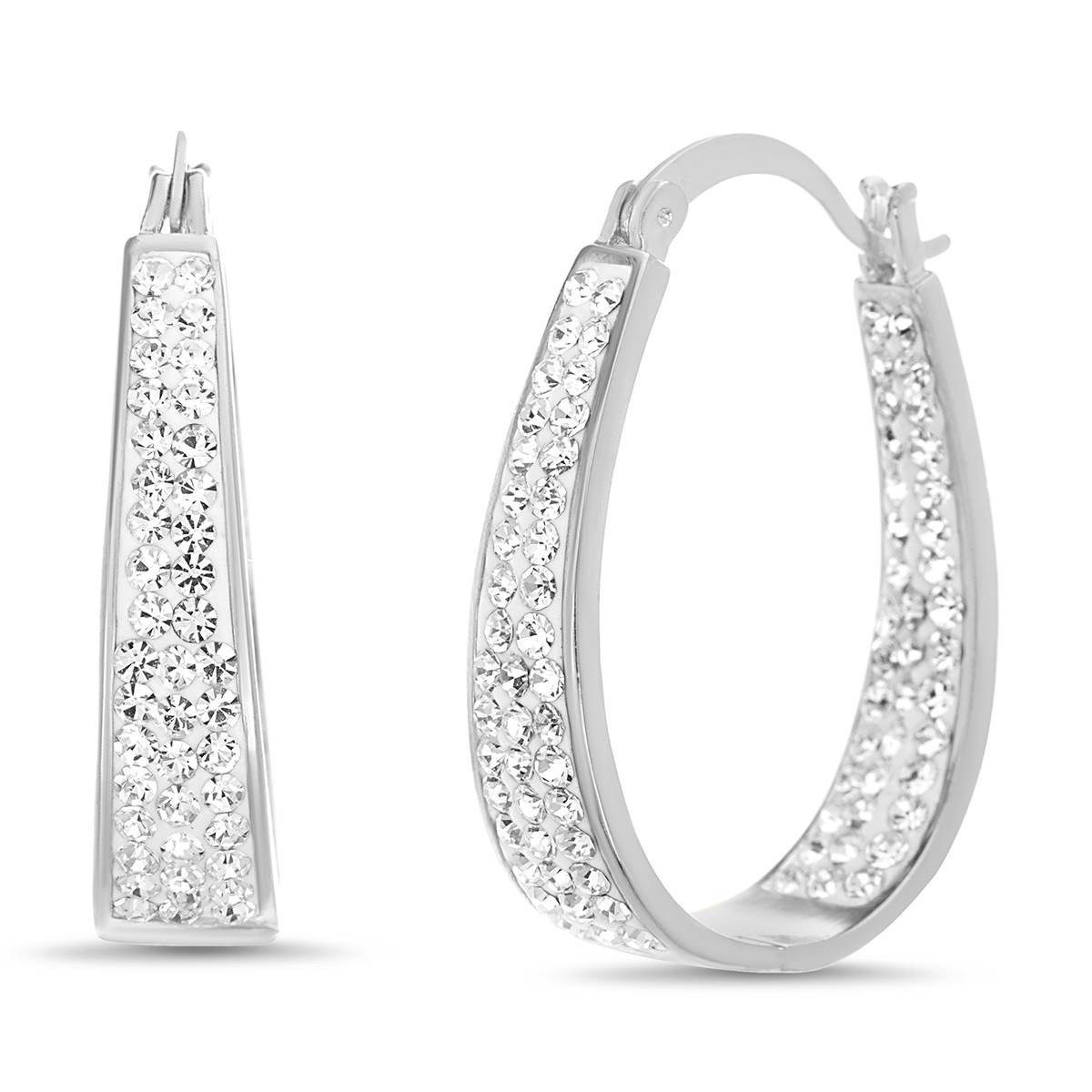 White Oval Crystal Hoop Earrings