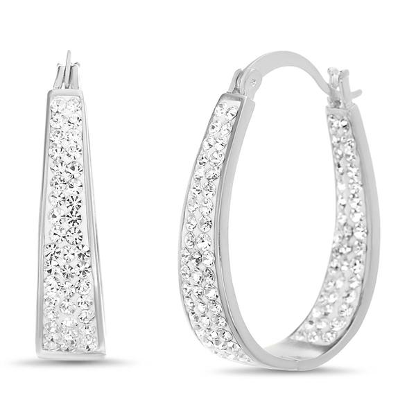 White Oval Crystal Hoop Earrings