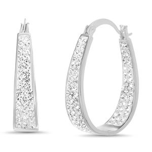 White Oval Crystal Hoop Earrings