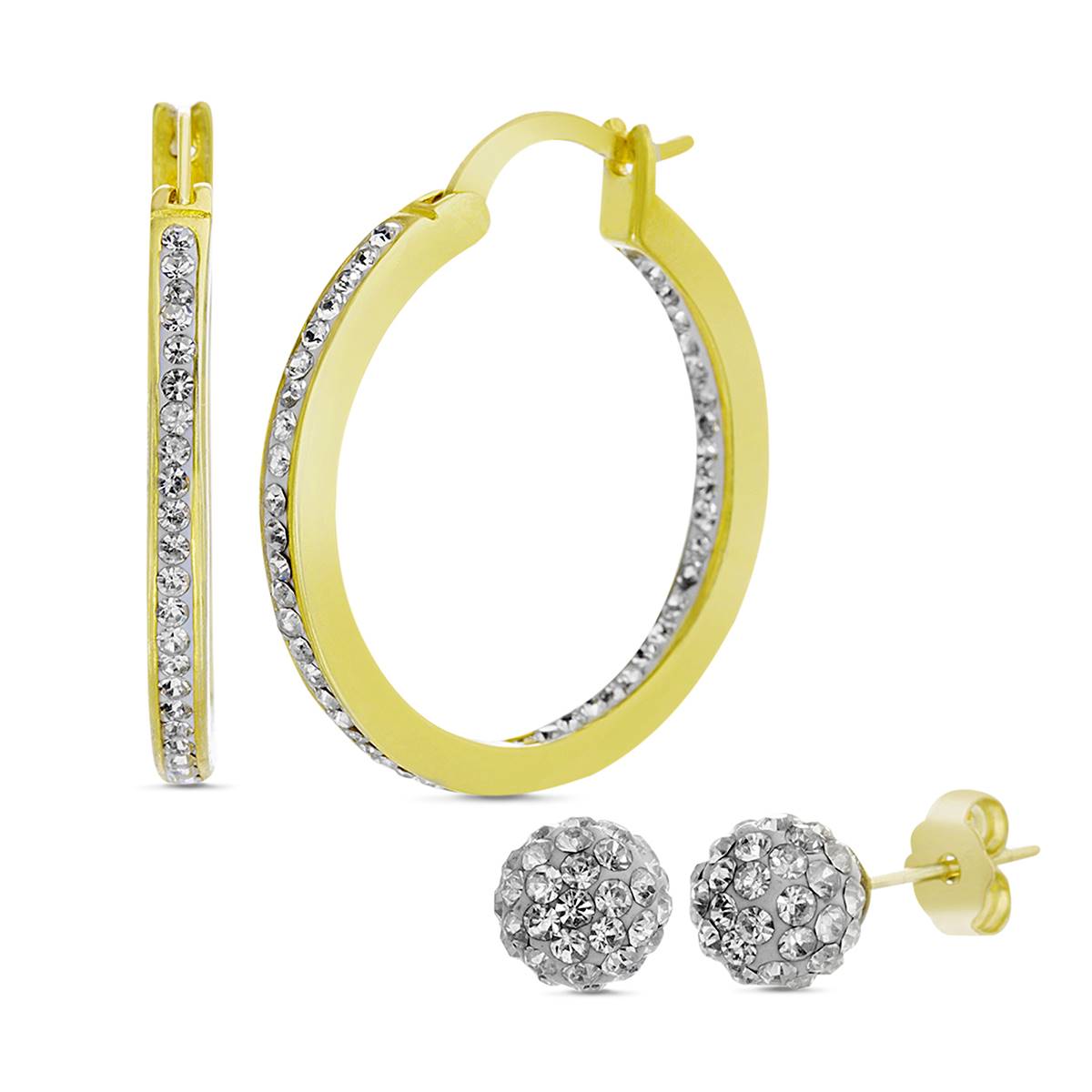 Yellow Hoop/7mm Ball Stud 2pr. Earrings Set