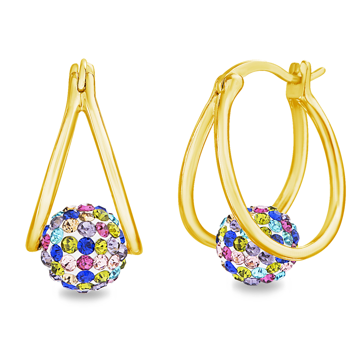 Gold Plated Brass Multi Color Fireball Hoop Earrings