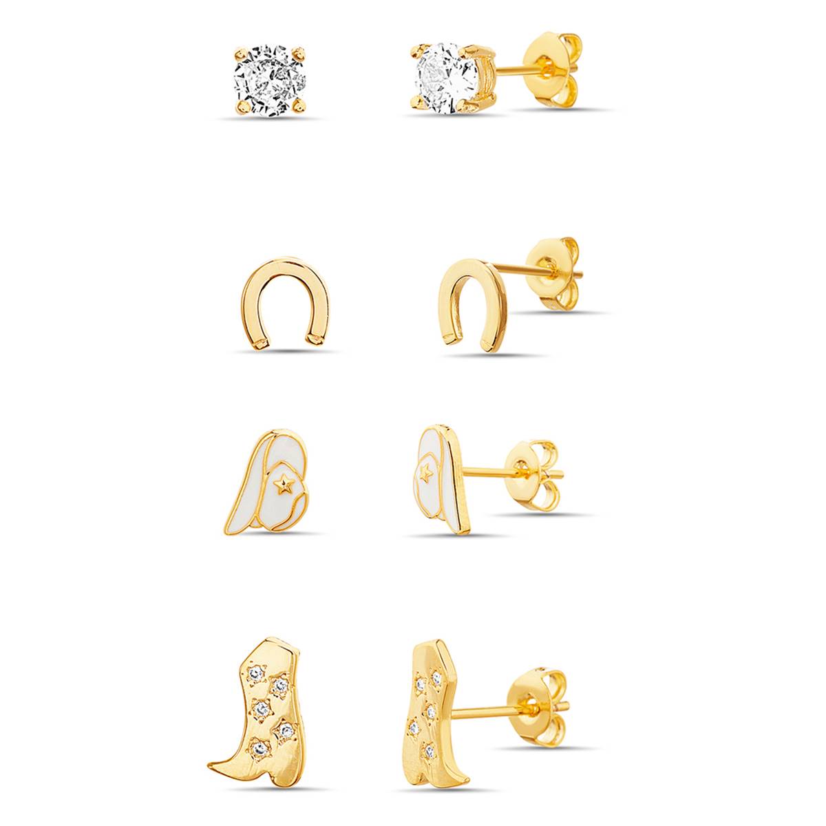 4pr. CZ Cowboy Stud Earrings Set