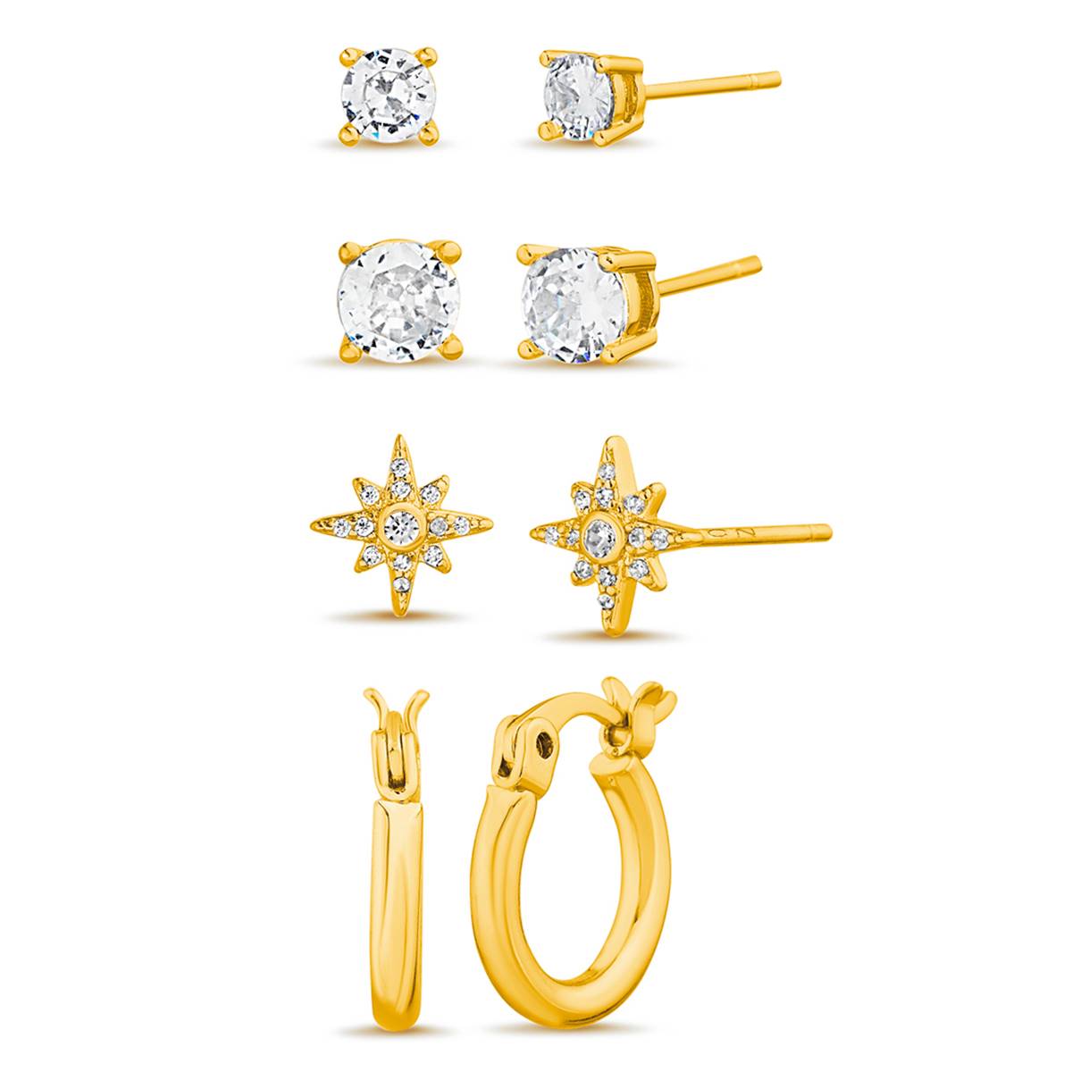 4pr. Celestial CZ Studs & Hoop Earrings Set