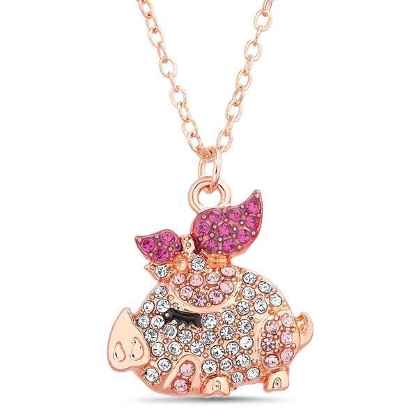 Crystal Kingdom Gold Multi-Color Crystal Piglet Pendant Necklace