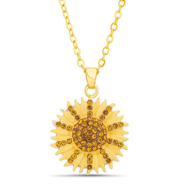Crystal Kingdom Gold Multi Crystal Sunflower Pendant Necklace