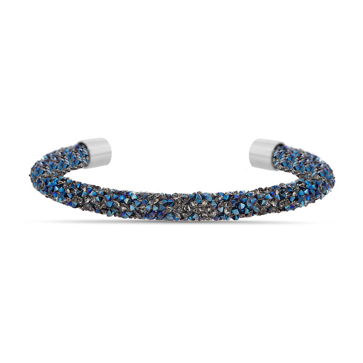 Brass Rhodium Plated Navy Crystal Cuff Bracelet