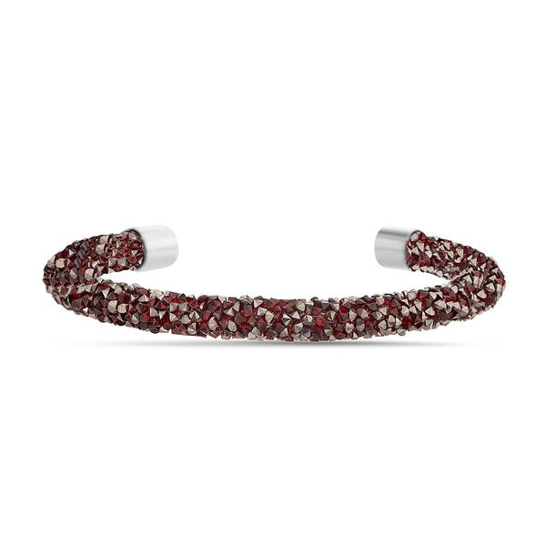 Brass Rhodium Plated Maroon Crystal Cuff Bracelet